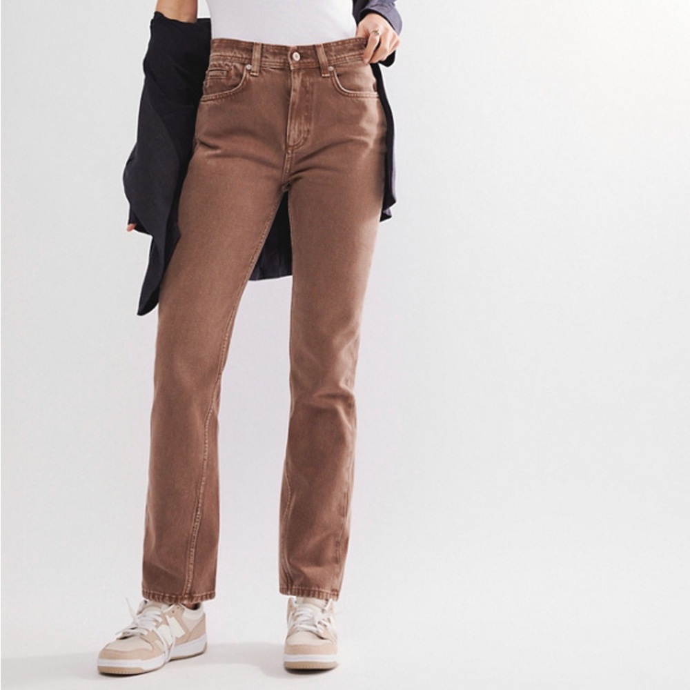 New Free People Xena High Rise Slim Straight Jeans Chocolate Mousse - Picture 4 of 13